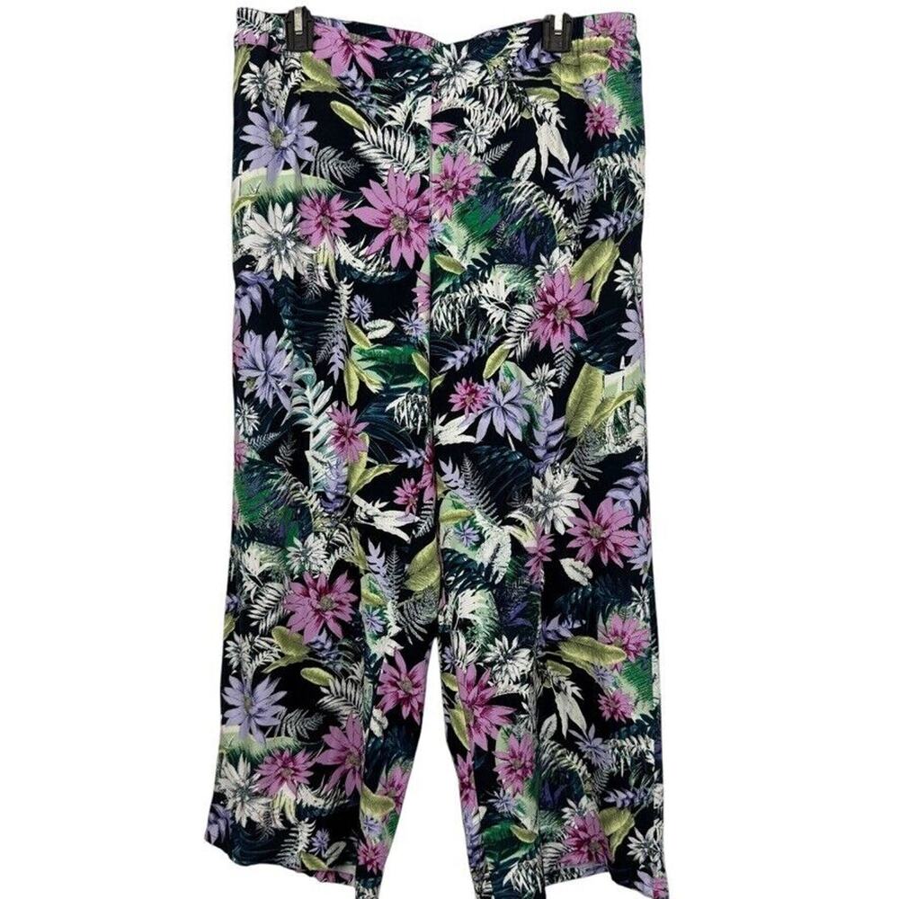 J Jill Womens Floral Cropped Wide Leg Pull On Elastic Waist Rayon Pants sz M